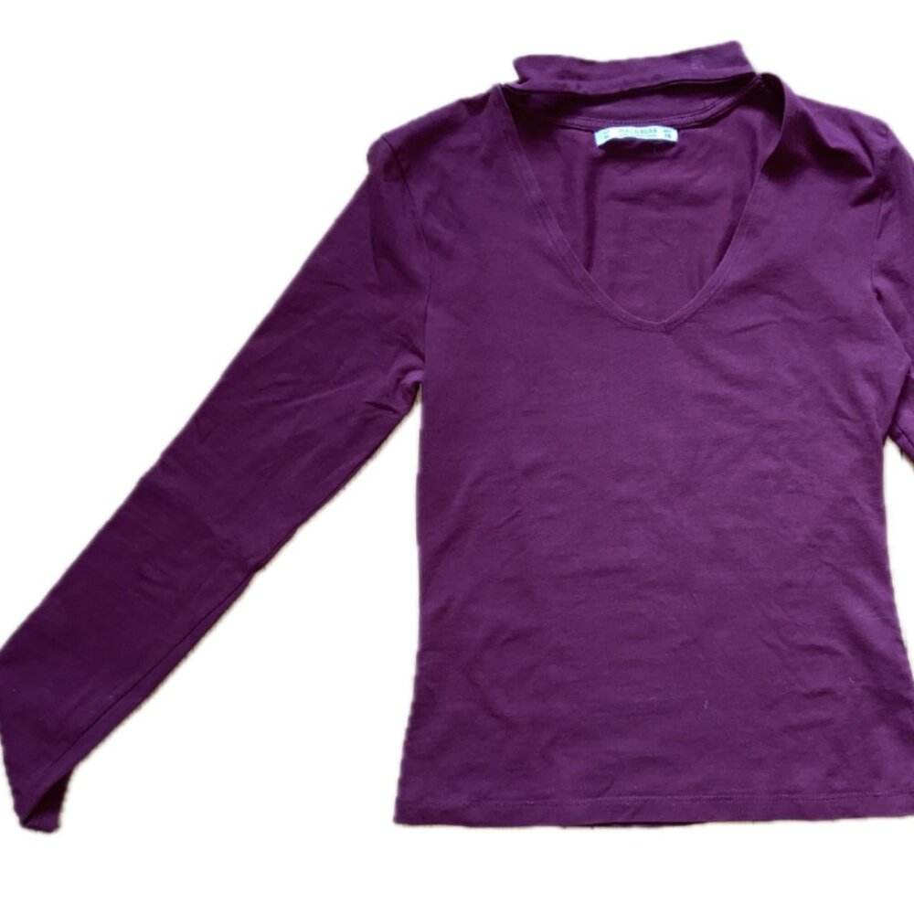 Purple Pull & Bear Choker Neckline Long Sleeve Shirt